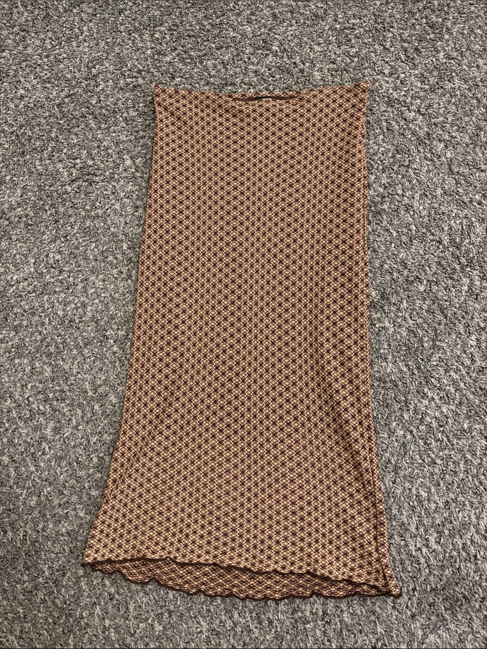 Xi USA Xirena midi skirt Y2K lined boho lettuce hem M tan brown fall resort chic